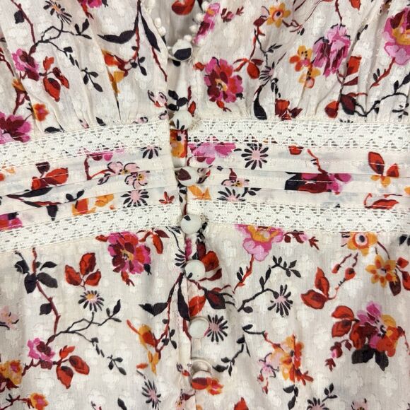 Anthropologie Puff Sleeved Lace Buttondown Top Blouse Multi Floral Boho - Picture 9 of 16